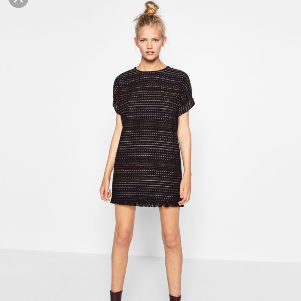 Zara Trafaluc Woven Metallic Dress Size L NWT